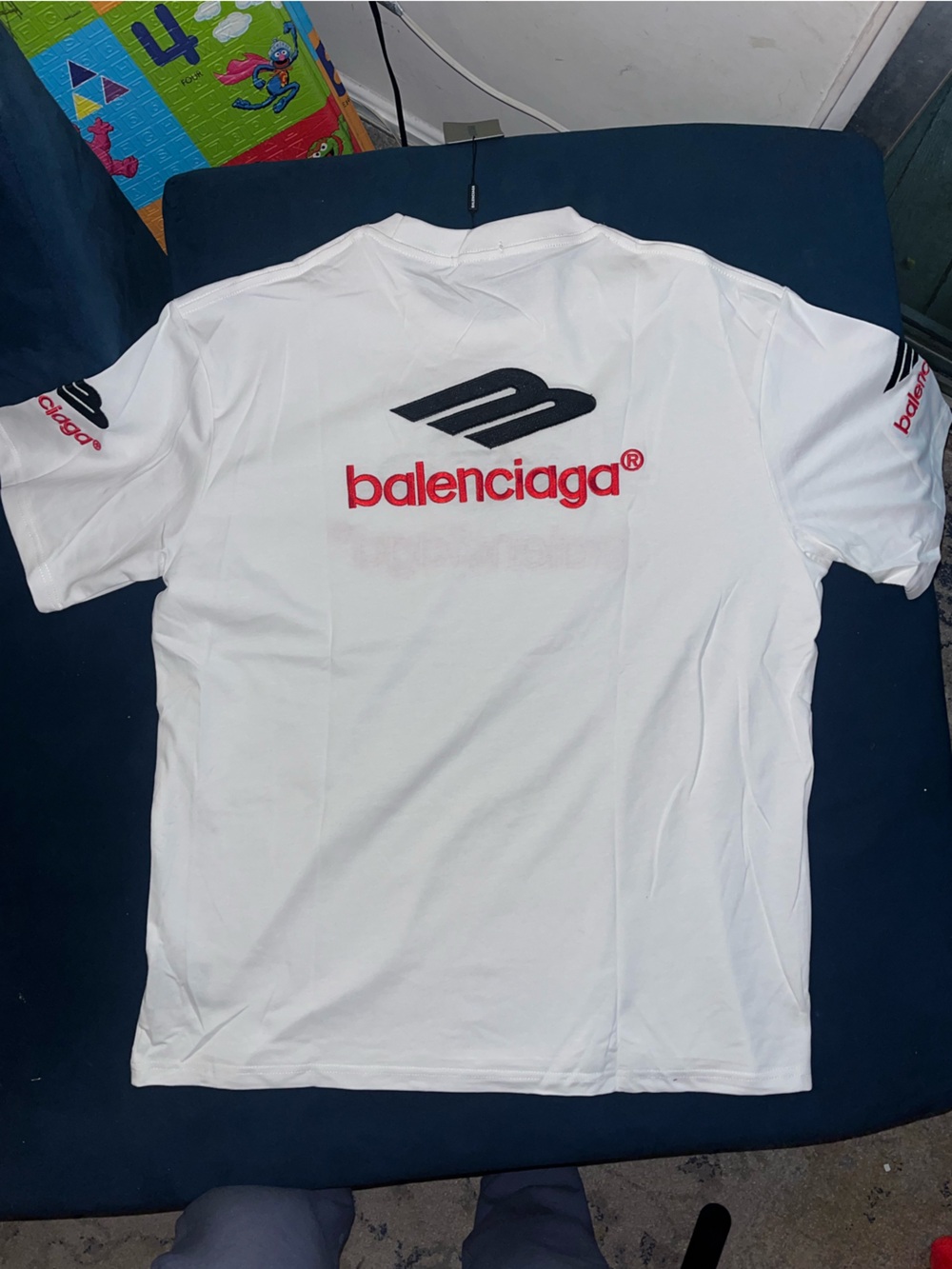 Balenciaga White Short-Sleeve Logo Tee with Red Script - Picture 3 of 8